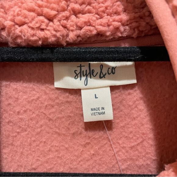 Style & Co Sherpa Half Zip Pullover Sweatshirt Light Mahogany Size Large - Picture 5 of 7